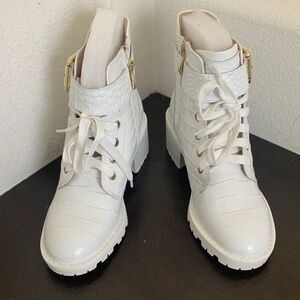 BCBGeneration White Lace-Up Croc-Embossed Boots
